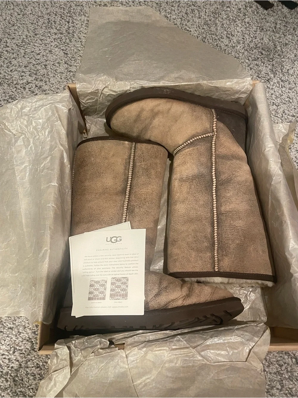 UGG Tall Suede Shearling Winter Boots in Tan with Cream Cuff